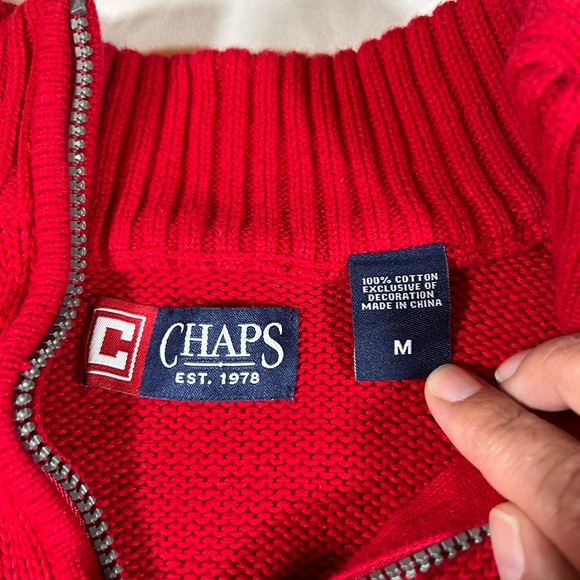Chaps Men’s 1/4 Zip Mock Neck Sweater Red Medium - Picture 2 of 6